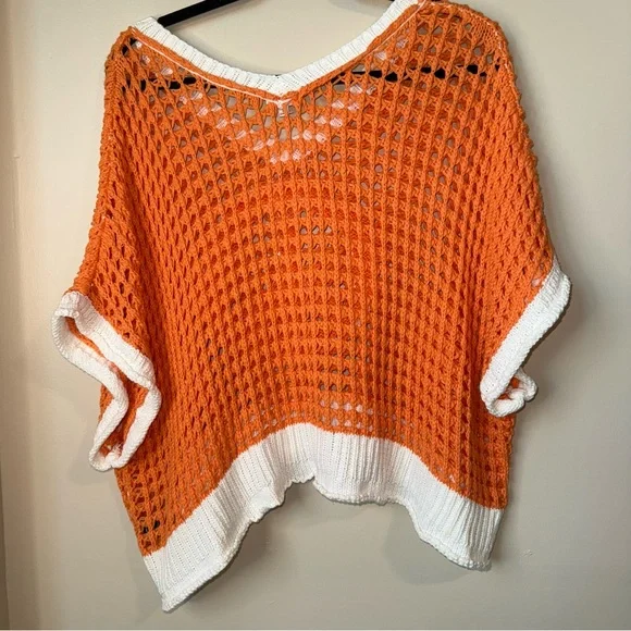 POL Dreamsicle Open Weave Crochet Peace Sign Sweater Size Small - Picture 12 of 14